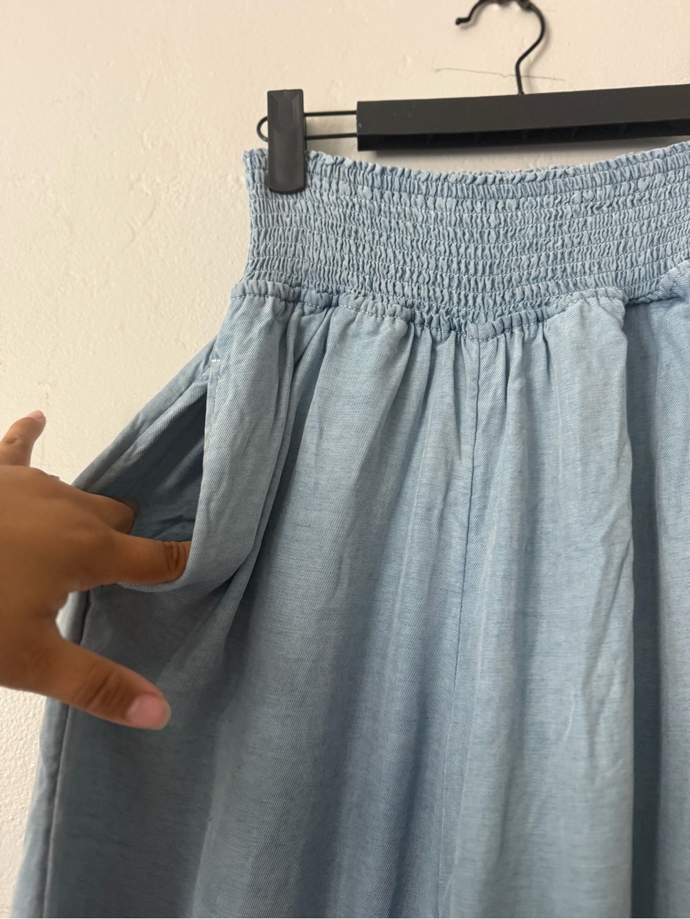 Joie Chambray Smocked Waist Wide Leg Light Blue Jumpsuit - Picture 5 of 7